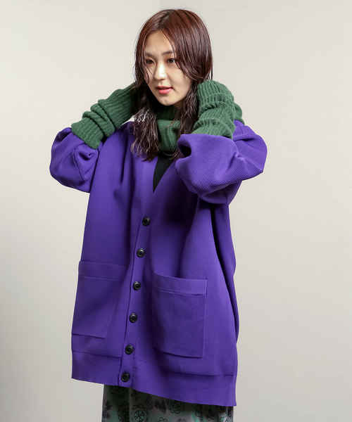 JOINT WORKS（ジョイントワークス）の「カタアゼVネックカーデ（カーディガン/ボレロ・レディース・ホワイト/ブラック/パープル/グリーン・FREE）」の4枚目の写真