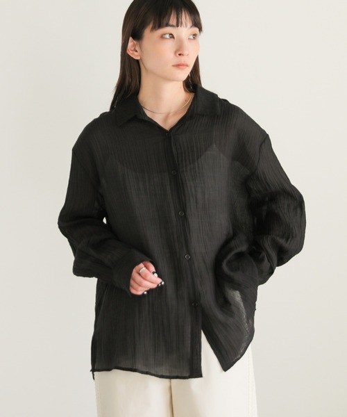 select MOCA（セレクトモカ）の「オーバーサイズシアーシャツ（シャツ/ブラウス・レディース・ベージュ/ブラック/アイボリー・FREE）」の17枚目の写真