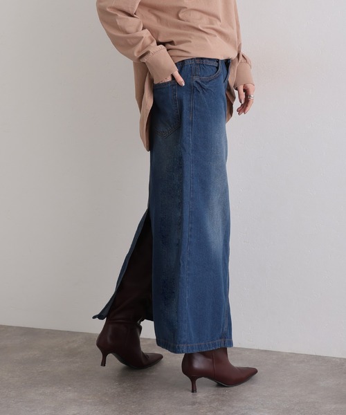 ElegChic(エレグシック)の「セミ タイト デニムマキシ スカート(デニムスカート・レディース・ブルー/ワンウォッシュ/ネイビー・4L/L/3L/M/XL)」の18枚目の写真