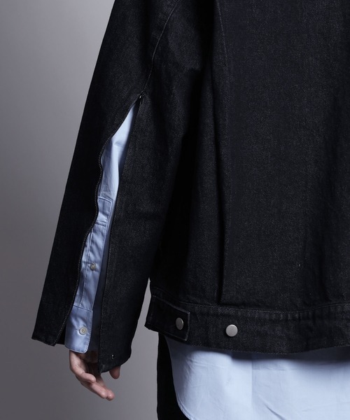 AIMNAIM（エイムネイム）の「VENT DENIM JACKET 袖ファスナー　ワイド　デニムジャケット　Gジャン　＜セットアップ対応可能＞（デニムジャケット・メンズ・ブラック/ネイビー・MEDIUM/LARGE）」の12枚目の写真