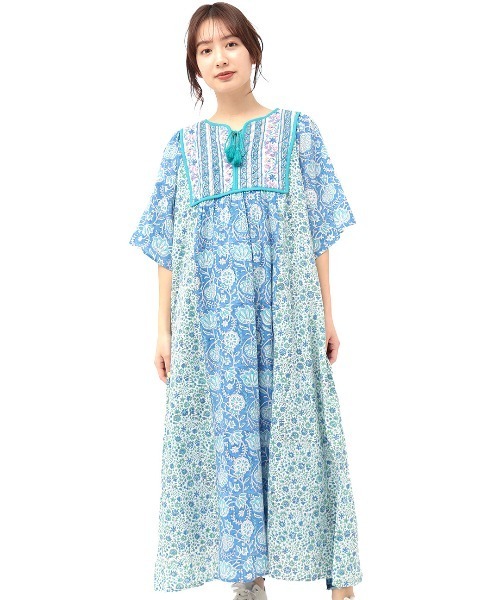 チチカカ（チチカカ）の「エコフレンドリー パッチブロックプリントワンピース（ワンピース・レディース・ピンク/ブルー・FREE）」の7枚目の写真
