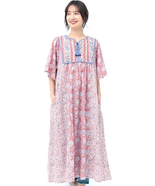 チチカカ（チチカカ）の「エコフレンドリー パッチブロックプリントワンピース（ワンピース・レディース・ピンク/ブルー・FREE）」の8枚目の写真