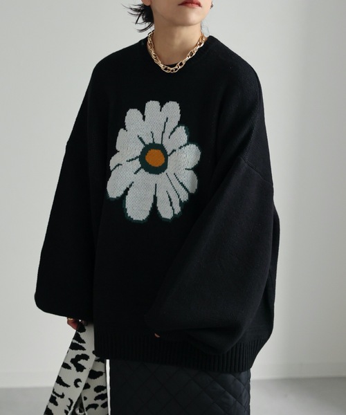 ap retro（アプレトロ）の「ジャガードフラワーニットプルオーバー（ニット/セーター・レディース・アイボリー/ブラック・FREE）」の14枚目の写真