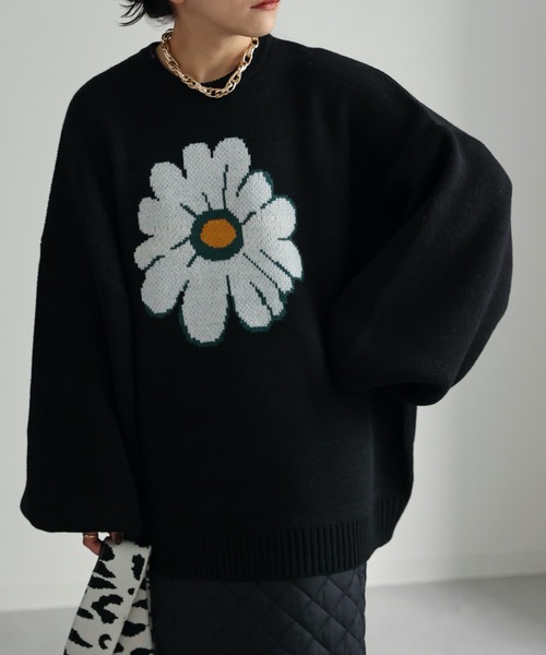 ap retro（アプレトロ）の「ジャガードフラワーニットプルオーバー（ニット/セーター・レディース・アイボリー/ブラック・FREE）」の5枚目の写真