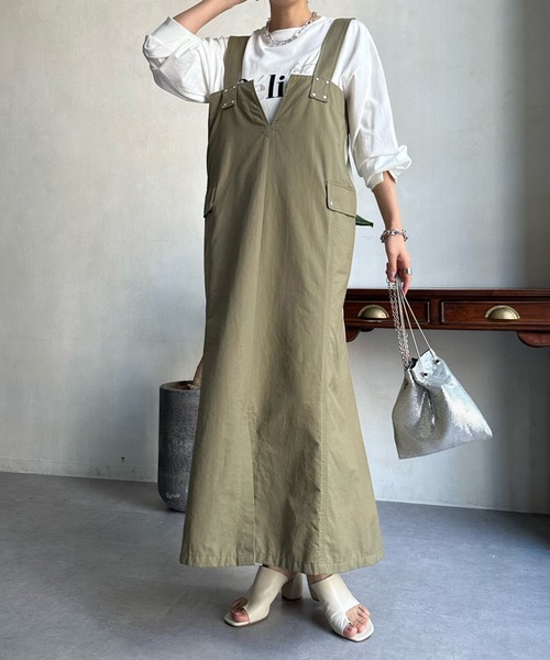 DouDou（ドゥドゥ）の「【WEB限定】2WAYワークジャンスカ（ワンピース・レディース・カーキ/ベージュ/ブラック・FREE）」の3枚目の写真