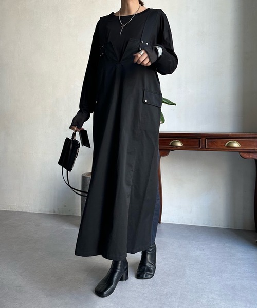 DouDou（ドゥドゥ）の「【WEB限定】2WAYワークジャンスカ（ワンピース・レディース・カーキ/ベージュ/ブラック・FREE）」の6枚目の写真