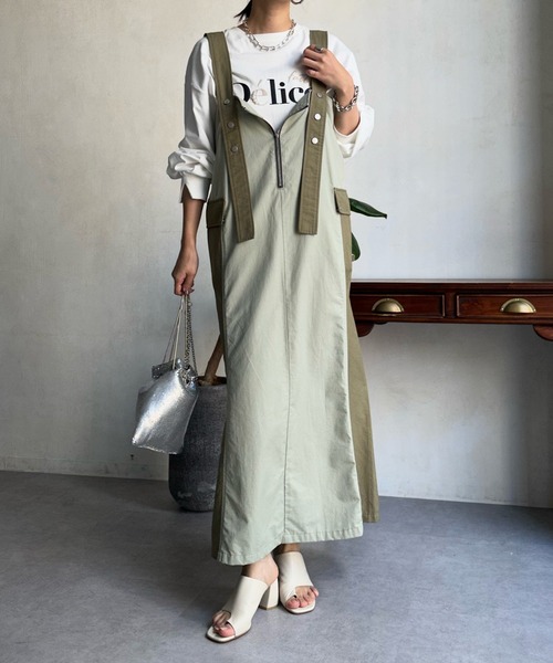 DouDou（ドゥドゥ）の「【WEB限定】2WAYワークジャンスカ（ワンピース・レディース・カーキ/ベージュ/ブラック・FREE）」の12枚目の写真