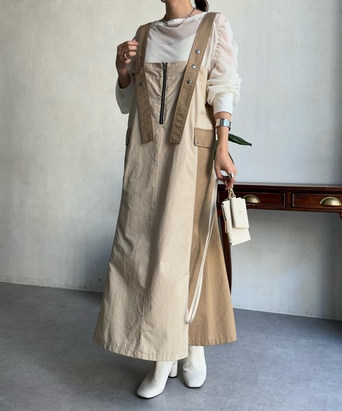 DouDou（ドゥドゥ）の「【WEB限定】2WAYワークジャンスカ（ワンピース・レディース・カーキ/ベージュ/ブラック・FREE）」の14枚目の写真