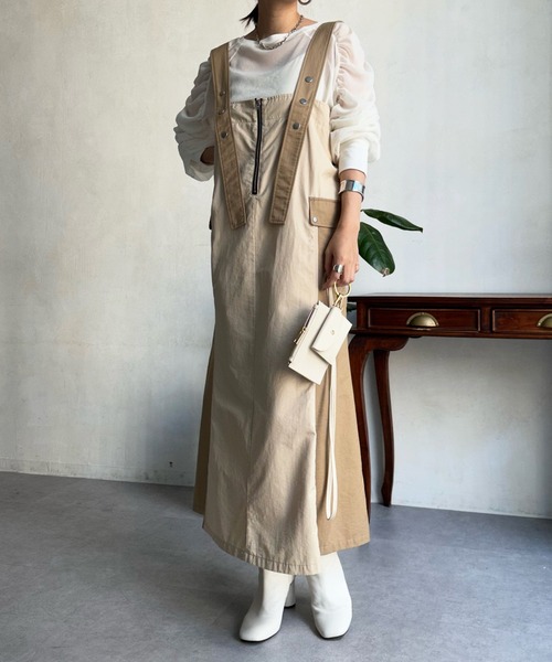 DouDou（ドゥドゥ）の「【WEB限定】2WAYワークジャンスカ（ワンピース・レディース・カーキ/ベージュ/ブラック・FREE）」の19枚目の写真