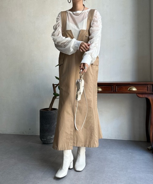 DouDou（ドゥドゥ）の「【WEB限定】2WAYワークジャンスカ（ワンピース・レディース・カーキ/ベージュ/ブラック・FREE）」の9枚目の写真