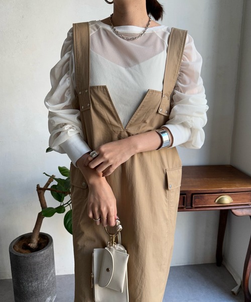 DouDou（ドゥドゥ）の「【WEB限定】2WAYワークジャンスカ（ワンピース・レディース・カーキ/ベージュ/ブラック・FREE）」の15枚目の写真