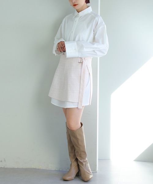 one after another NICE CLAUP(ワンアフターアナザーナイスクラップ)の「巻きスカートセットシャツワンピース(ワンピース・レディース・ブラック/ピンク系その他/ベージュ・FREE)」の3枚目の写真
