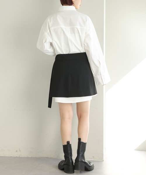one after another NICE CLAUP(ワンアフターアナザーナイスクラップ)の「巻きスカートセットシャツワンピース(ワンピース・レディース・ブラック/ピンク系その他/ベージュ・FREE)」の8枚目の写真