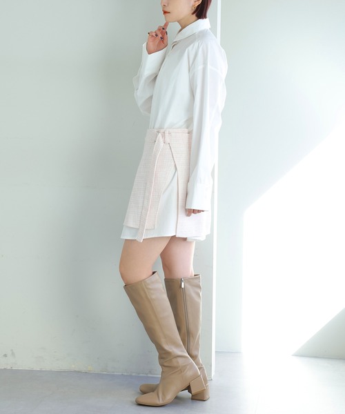 one after another NICE CLAUP(ワンアフターアナザーナイスクラップ)の「巻きスカートセットシャツワンピース(ワンピース・レディース・ブラック/ピンク系その他/ベージュ・FREE)」の9枚目の写真