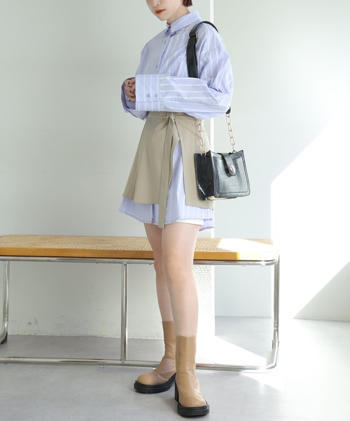 one after another NICE CLAUP(ワンアフターアナザーナイスクラップ)の「巻きスカートセットシャツワンピース(ワンピース・レディース・ブラック/ピンク系その他/ベージュ・FREE)」の14枚目の写真