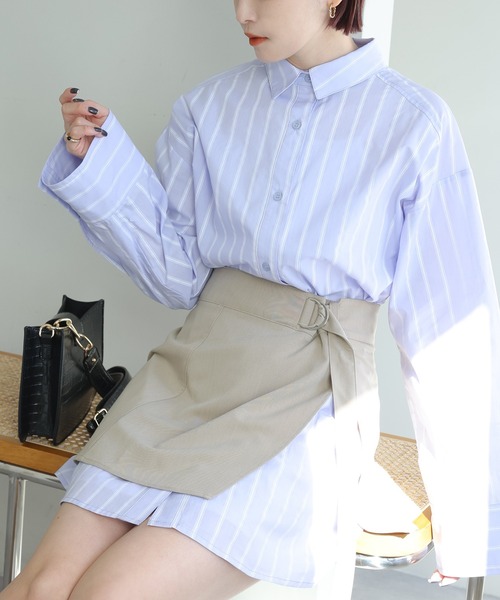 one after another NICE CLAUP(ワンアフターアナザーナイスクラップ)の「巻きスカートセットシャツワンピース(ワンピース・レディース・ブラック/ピンク系その他/ベージュ・FREE)」の7枚目の写真