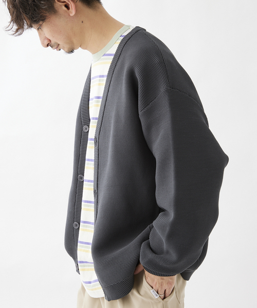 JOURNAL STANDARD relume(ジャーナルスタンダード レリューム)の「【カーディガン+カットソーの2点SET】リサイクルポリ ガーターカーディガン(カーディガン/ボレロ・メンズ・ブラック/カーキ/イエロー/オレンジ/ブルー/ベージュ系その他/グリーン系その他/ブラックミックス・MEDIUM/LARGE)」の2枚目の写真