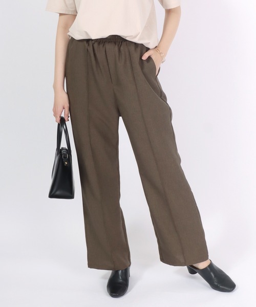 Salong hameu(サロン ハミュー)の「フェイクリネン センタープリーツワイドパンツ レディース/スラックス イージーパンツ(スラックス・レディース・グリーン/ベージュ/イエロー/カーキ/ブラック・M/L)」の4枚目の写真