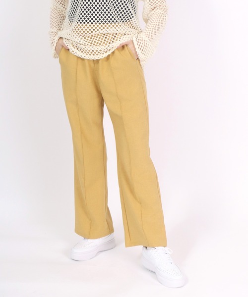 Salong hameu(サロン ハミュー)の「フェイクリネン センタープリーツワイドパンツ レディース/スラックス イージーパンツ(スラックス・レディース・グリーン/ベージュ/イエロー/カーキ/ブラック・M/L)」の5枚目の写真