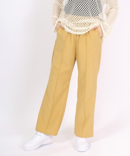 Salong hameu(サロン ハミュー)の「フェイクリネン センタープリーツワイドパンツ レディース/スラックス イージーパンツ(スラックス・レディース・グリーン/ベージュ/イエロー/カーキ/ブラック・M/L)」の7枚目の写真