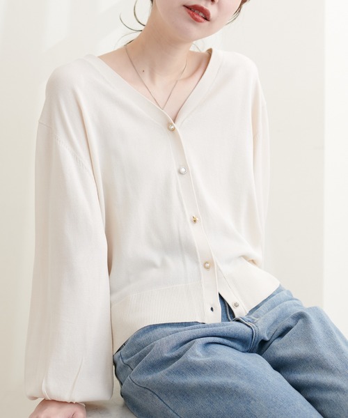 natural couture(ナチュラルクチュール)の「いろいろ釦ベーシックカーディガン(カーディガン/ボレロ・レディース・オフホワイト/オレンジ/ミント/ピンクベージュ/ブラック・FREE)」の10枚目の写真
