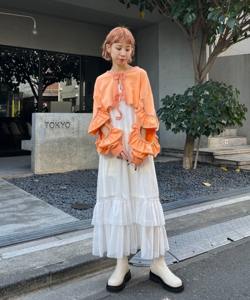 HELLO.SANFRANCISCO（ハローサンフランシスコ）の「【HELLO.SANFRANCISCO/ハローサンフランシスコ】2WAYカットアウトフリルカーデ（カーディガン/ボレロ・レディース・パープル/オレンジ/グレー・FREE）」の13枚目の写真