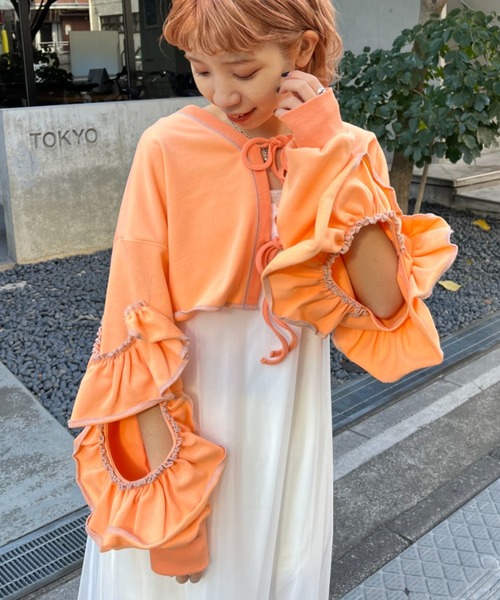 HELLO.SANFRANCISCO（ハローサンフランシスコ）の「【HELLO.SANFRANCISCO/ハローサンフランシスコ】2WAYカットアウトフリルカーデ（カーディガン/ボレロ・レディース・パープル/オレンジ/グレー・FREE）」の18枚目の写真