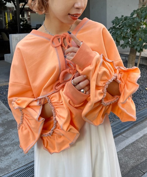 HELLO.SANFRANCISCO（ハローサンフランシスコ）の「【HELLO.SANFRANCISCO/ハローサンフランシスコ】2WAYカットアウトフリルカーデ（カーディガン/ボレロ・レディース・パープル/オレンジ/グレー・FREE）」の21枚目の写真