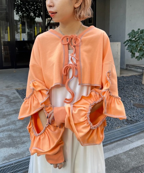 HELLO.SANFRANCISCO（ハローサンフランシスコ）の「【HELLO.SANFRANCISCO/ハローサンフランシスコ】2WAYカットアウトフリルカーデ（カーディガン/ボレロ・レディース・パープル/オレンジ/グレー・FREE）」の20枚目の写真