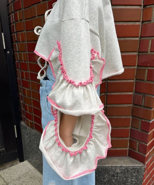 HELLO.SANFRANCISCO（ハローサンフランシスコ）の「【HELLO.SANFRANCISCO/ハローサンフランシスコ】2WAYカットアウトフリルカーデ（カーディガン/ボレロ・レディース・パープル/オレンジ/グレー・FREE）」の6枚目の写真