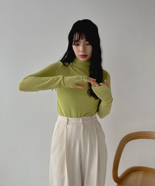 hellam(へラム)の「サムホール シアーカットソートップス(Tシャツ/カットソー・レディース・ブラック/カーキ/アイボリー/グリーン・FREE)」の16枚目の写真