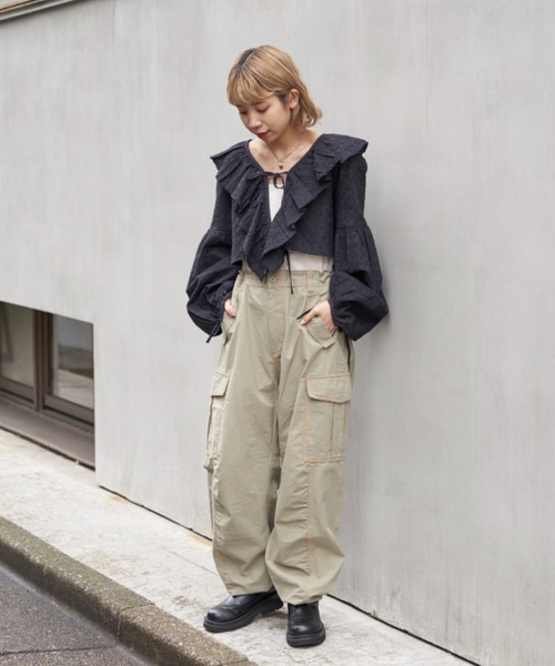 CIAOPANIC（チャオパニック）の「【お気に入り登録者数12000人突破！】フリル襟レースショートカーデ（シャツ/ブラウス・レディース・オフホワイト/ブラック・FREE）」の17枚目の写真