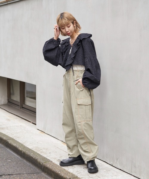 CIAOPANIC（チャオパニック）の「【お気に入り登録者数12000人突破！】フリル襟レースショートカーデ（シャツ/ブラウス・レディース・オフホワイト/ブラック・FREE）」の18枚目の写真