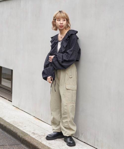 CIAOPANIC（チャオパニック）の「【お気に入り登録者数12000人突破！】フリル襟レースショートカーデ（シャツ/ブラウス・レディース・オフホワイト/ブラック・FREE）」の16枚目の写真