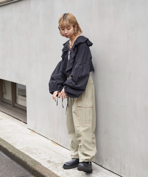 CIAOPANIC（チャオパニック）の「【お気に入り登録者数12000人突破！】フリル襟レースショートカーデ（シャツ/ブラウス・レディース・オフホワイト/ブラック・FREE）」の20枚目の写真