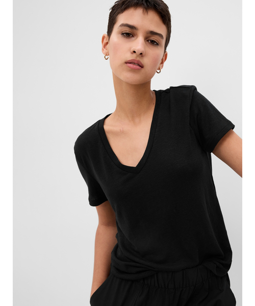 GAP（ギャップ）の「リネンブレンド Tシャツ（Tシャツ/カットソー・レディース・ブラック/グリーン/ホワイト/グリーン系その他・M/L/XL/XXS/S/XS）」の3枚目の写真