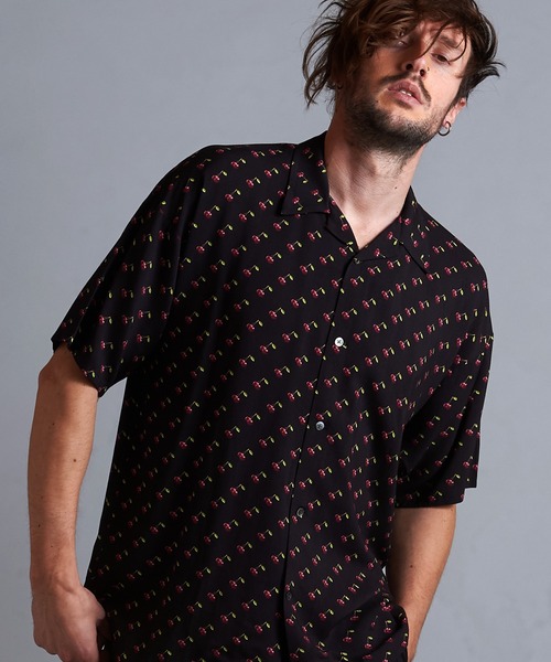 NO ID.（ノーアイディ）の「【NO ID.】Cherry Print Open Collar Shirt / チェリー プリント オープン カラー シャツ（シャツ/ブラウス・メンズ・ブルー/ブラック/レッド・ONE SIZE）」の5枚目の写真