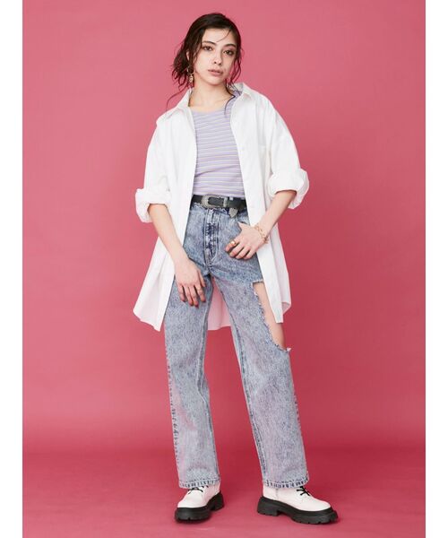 EVRIS（エヴリス）の「ワンポイントベーシックオーバーサイズシャツ（シャツ/ブラウス・レディース・ホワイト/イエロー/ブルー・FREE）」の6枚目の写真