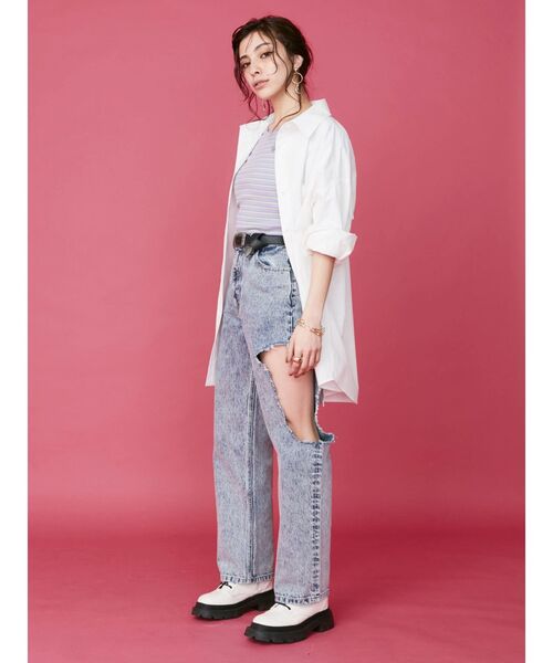 EVRIS（エヴリス）の「ワンポイントベーシックオーバーサイズシャツ（シャツ/ブラウス・レディース・ホワイト/イエロー/ブルー・FREE）」の8枚目の写真