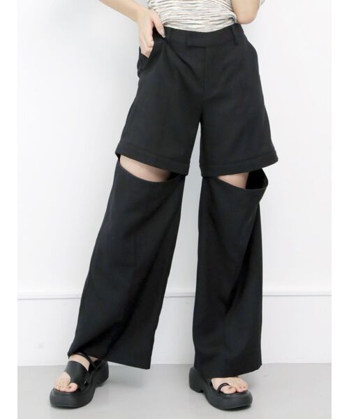 MURUA（ムルーア）の「ローライズカッティングパンツ【2way】（スラックス・レディース・グレー/ブラック・1/2）」の2枚目の写真