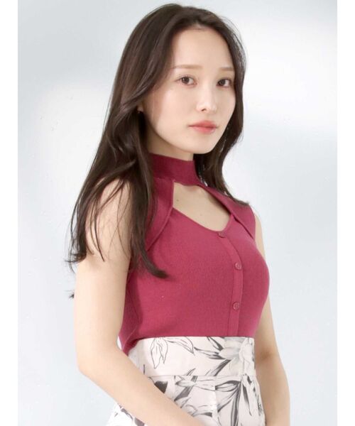 MERCURYDUO（マーキュリーデュオ）の「2WAYカットアウトデザインコンパクトニット（ニット/セーター・レディース・オフホワイト/ピンク/ブラック/ライム・FREE）」の4枚目の写真