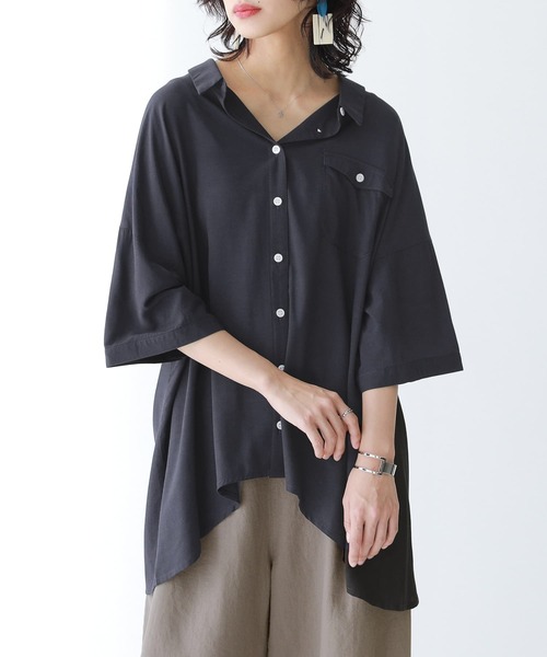 n'OrLABEL（ノアールレーベル）の「『胸ポケットイレヘムドルマンシャツ』（シャツ/ブラウス・レディース・オフホワイト/カーキ/パープル/ネイビー・FREE）」の5枚目の写真