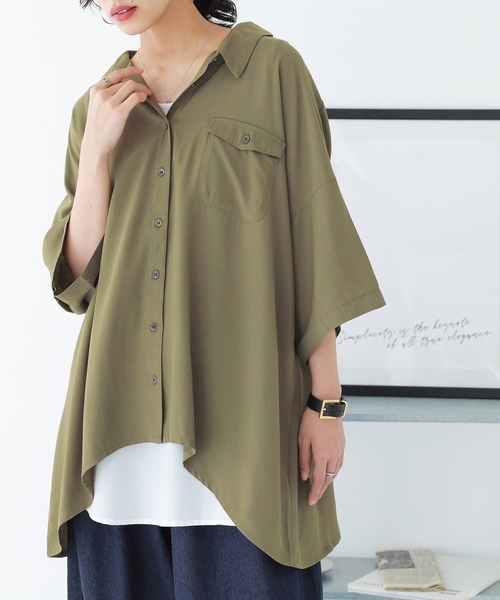 n'OrLABEL（ノアールレーベル）の「『胸ポケットイレヘムドルマンシャツ』（シャツ/ブラウス・レディース・オフホワイト/カーキ/パープル/ネイビー・FREE）」の14枚目の写真