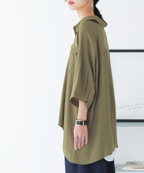 n'OrLABEL（ノアールレーベル）の「『胸ポケットイレヘムドルマンシャツ』（シャツ/ブラウス・レディース・オフホワイト/カーキ/パープル/ネイビー・FREE）」の15枚目の写真