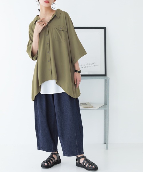 n'OrLABEL（ノアールレーベル）の「『胸ポケットイレヘムドルマンシャツ』（シャツ/ブラウス・レディース・オフホワイト/カーキ/パープル/ネイビー・FREE）」の16枚目の写真