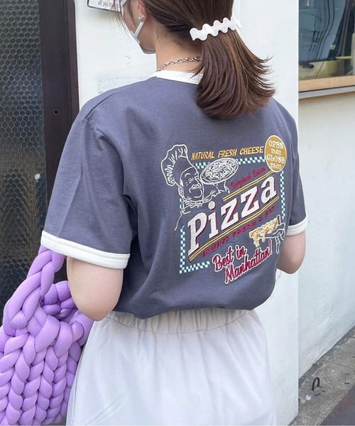 CPCM(シーピーシーエム)の「バック刺繍リンガーT(Tシャツ/カットソー・レディース・オフホワイト/チャコールグレー・LARGE/MEDIUM/X-LARGE)」の2枚目の写真