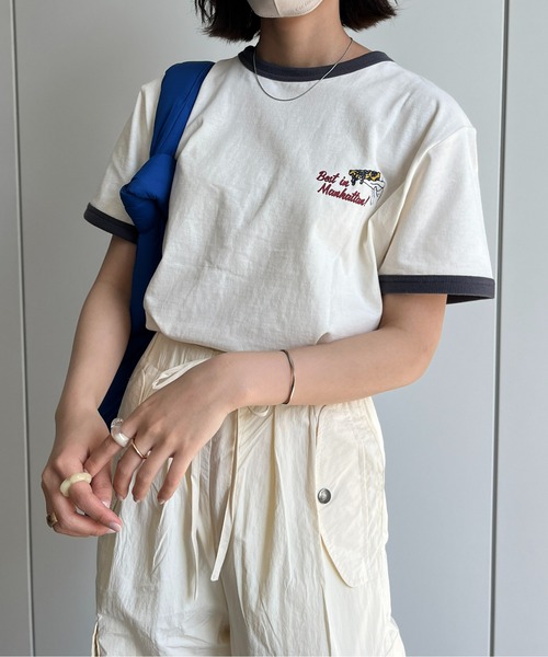 CPCM(シーピーシーエム)の「バック刺繍リンガーT(Tシャツ/カットソー・レディース・オフホワイト/チャコールグレー・LARGE/MEDIUM/X-LARGE)」の3枚目の写真