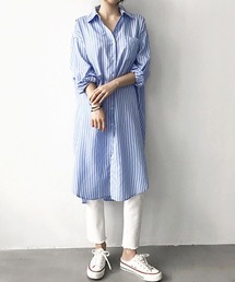 Futier land | ストライプロングシャツ(シャツワンピース)