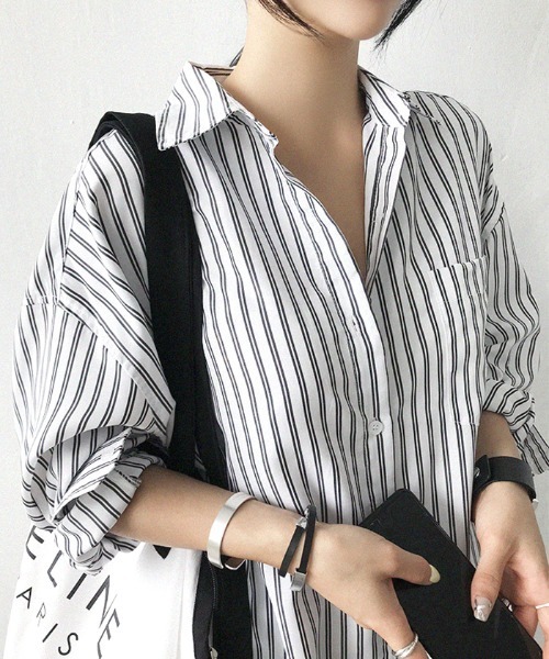 Futier land(フューティアランド)の「ストライプロングシャツ(シャツワンピース・レディース・ブルー/ブラック・MEDIUM)」の12枚目の写真