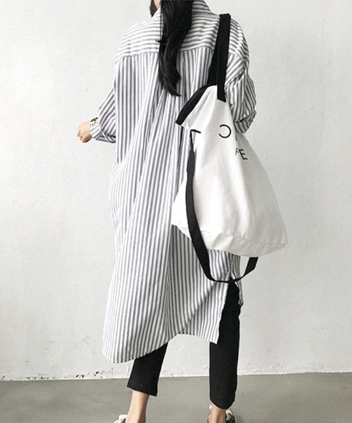 Futier land(フューティアランド)の「ストライプロングシャツ(シャツワンピース・レディース・ブルー/ブラック・MEDIUM)」の6枚目の写真